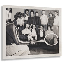 Load image into Gallery viewer, Digitally Restored and Enhanced 1957 Althea Gibson Tennis Print - Brooklyn Clinic Champion African American Sports History - Wimbledon Era - Archival Print

