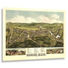 Load image into Gallery viewer, Digitally Restored and Enhanced 1879 Birds Eye View Monson Massachusetts Print - Bailey Hampden County Granite Quarry Academy - Gilded Age - Archival Print
