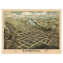 Load image into Gallery viewer, Digitally Restored and Enhanced 1876 Birds Eye View Clinton Massachusetts Print - Bailey Nashua River Worcester County Mill - Centennial Era - Archival Print

