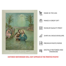 Cargar imagen en el visor de la galería, Digitally Restored and Enhanced 1893 Baptism of Jesus Christ Print - Currier Ives Biblical River Jordan Religious Art - Devotional - Archival Print
