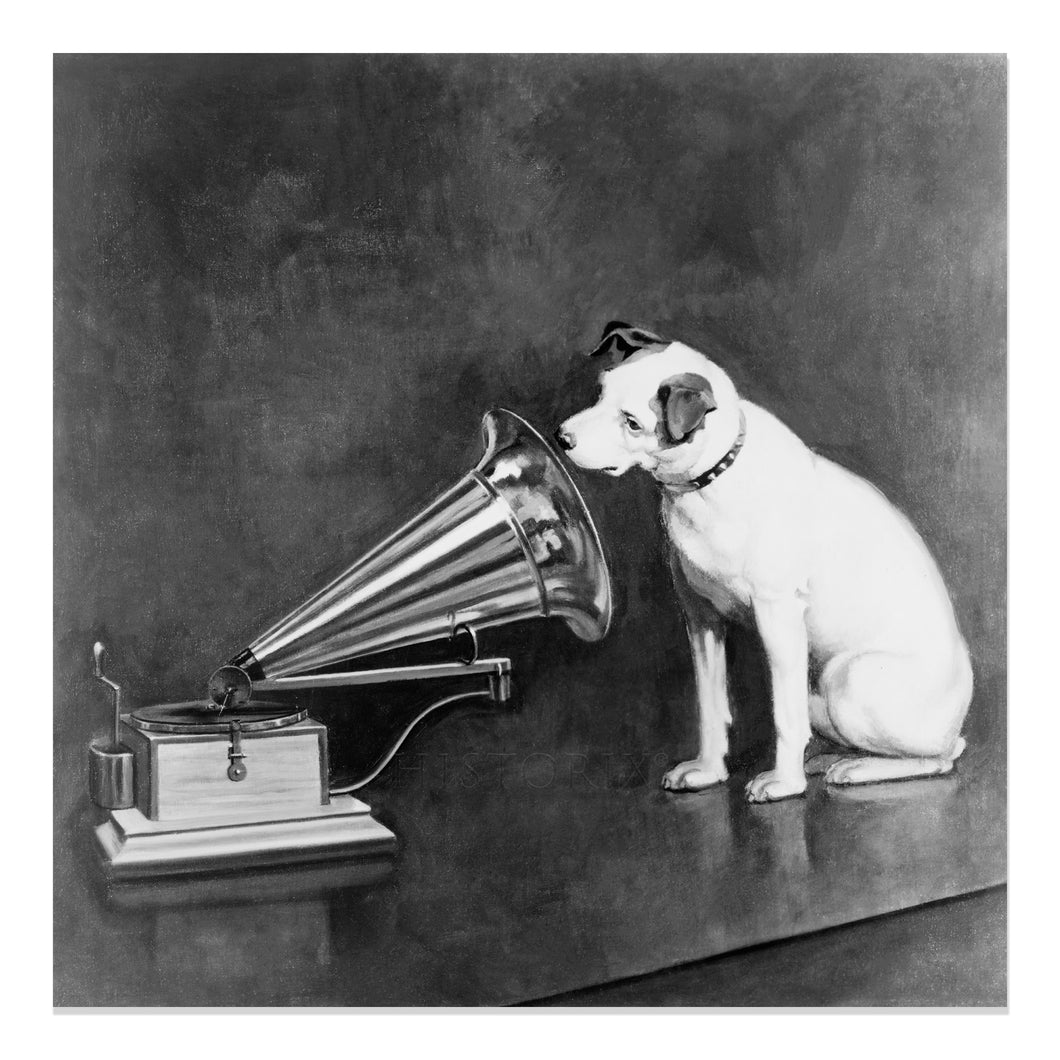 Digitally Restored and Enhanced 1898 Nipper the Dog Photo Print - Vintage Dog Poster Wall Art Looking at and Listening to a Phonograph by Francis Berraud
