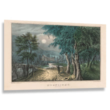 Cargar imagen en el visor de la galería, Digitally Restored and Enhanced 1856 Moonlight The Ruins Print - Currier Ives Nocturnal Romantic Ancient Bridge Couple - Grand Tour - Archival Print
