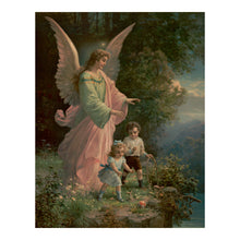 Cargar imagen en el visor de la galería, Digitally Restored and Enhanced 1914 Guardian Angel Print - Children Flowers Religious Devotional - Pre-War European Spiritual - Archival Print
