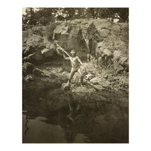 Load image into Gallery viewer, Digitally Restored and Enhanced 1924 Lummi Chief Spearing Salmon Print - Indigenous Puget Sound Washington Fishing - Salish Sea - Archival Print
