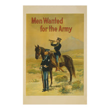 Cargar imagen en el visor de la galería, Digitally Restored and Enhanced 1910 Army Cavalry Recruitment Poster - Men Wanted Soldier on Horseback - Pre WWI Equestrian Military - Archival Print
