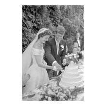 Load image into Gallery viewer, Digitally Restored and Enhanced 1953 JFK Wedding Photo Print - John and Jackie Kennedy Cutting Cake - Newport Rhode Island Ceremony - Archival Print
