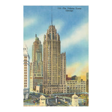 Load image into Gallery viewer, Digitally Restored and Enhanced 1950 Tribune Tower Chicago Print - Gothic Skyscraper Architecture - Michigan Avenue Landmark - Archival Print
