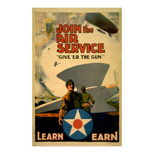 Load image into Gallery viewer, 1919 WWI Aviation Poster - Join Air Service Give Er the Gun - Post-War Military Recruitment - Archival Print
