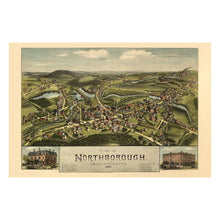 Load image into Gallery viewer, Digitally Restored and Enhanced 1887 Birds Eye View Northborough Massachusetts Print - Worcester County Orchard Farm Town - Victorian Era - Archival Print
