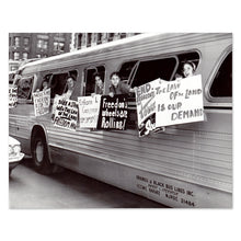 Load image into Gallery viewer, Digitally Restored and Enhanced 1961 Freedom Ride Protest Print Photo - Freedom Riders Group Hang Sign on Side of Bus Windows Vintage Poster Photo Print
