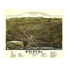 Load image into Gallery viewer, Digitally Restored and Enhanced 1884 Birds Eye View Bristol New Hampshire Print - Norris Grafton County Newfound Lake Mill - Victorian Era - Archival Print
