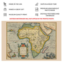 Cargar imagen en el visor de la galería, Digitally Restored and Enhanced 1572 Africa Continent Map - Age of Exploration - Colonial Era Geography Art - Mediterranean Coast Sub Saharan Interior

