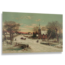 Load image into Gallery viewer, Digitally Restored and Enhanced 1898 Christmas Eve Print - Andrew Melrose New England Village Church Winter Snow Scene - Gilded Age - Archival Print
