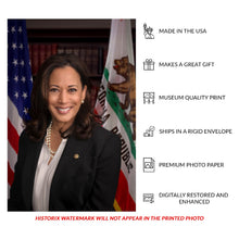 Cargar imagen en el visor de la galería, Digitally Restored and Enhanced 2017 Kamala Harris Print - California Senator Official Portrait - U.S. Senate Historic Milestone - Archival Print
