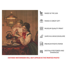 Load image into Gallery viewer, Digitally Restored and Enhanced 1876 Waiting for Papa Print - Victorian Domestic Scene Mother Daughter Needlework Tea - Gilded Age Home - Archival Print
