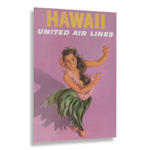 Load image into Gallery viewer, Digitally Restored and Enhanced 1960 Hawaii United Air Lines Travel Poster - Hawaiian Hula Dancer - Mid-Century Pacific Aviation - Archival Print
