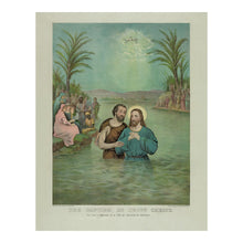 Cargar imagen en el visor de la galería, Digitally Restored and Enhanced 1893 Baptism of Jesus Christ Print - Currier Ives Biblical River Jordan Religious Art - Devotional - Archival Print
