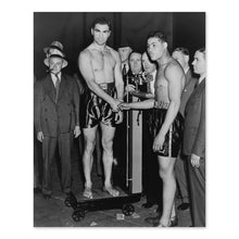 Load image into Gallery viewer, Digitally Restored and Enhanced 1936 Joe Louis &amp; Max Schmeling Photo Print - Old Photo of Joe Louis and Max Schmeling Weigh In Wall Art Poster
