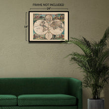 Load image into Gallery viewer, Digitally Restored and Enhanced 1670 De Wit World Map Print - Amsterdam Dutch Golden Age Double Hemisphere California Island - Baroque Era - Archival Print
