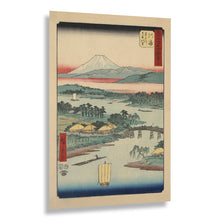 Load image into Gallery viewer, Digitally Restored and Enhanced 1855 Kawasaki Tokaido Road Print - Hiroshige 53 Stations Mount Fuji Tama River Ukiyo-e - Edo Period - Archival Print

