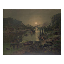 Cargar imagen en el visor de la galería, Digitally Restored and Enhanced 1880 Moonrise on the Ohio Print - River Steamboat Cincinnati Gilded Age Landscape Art - Paddlewheel Era - Archival Print
