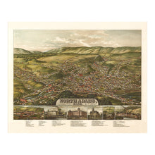 Load image into Gallery viewer, Digitally Restored and Enhanced 1881 Birds Eye View North Adams Massachusetts Print - Rowley Berkshire Hills Hoosac Tunnel - Gilded Age - Archival Print
