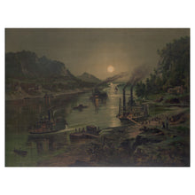 Cargar imagen en el visor de la galería, Digitally Restored and Enhanced 1880 Moonrise on the Ohio Print - River Steamboat Cincinnati Gilded Age Landscape Art - Paddlewheel Era - Archival Print
