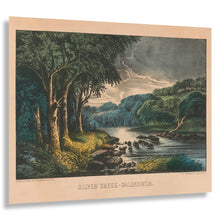 Load image into Gallery viewer, Digitally Restored and Enhanced 1856 Silver Creek California Print - Currier Ives Moonlit River Gold Rush Era Landscape - Antebellum - Archival Print
