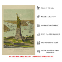 Cargar imagen en el visor de la galería, Digitally Restored and Enhanced 1885 Great Bartholdi Statue Print - Currier Ives Statue of Liberty New York Harbor Art - Gilded Age - Archival Print
