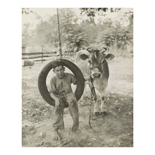 Cargar imagen en el visor de la galería, Digitally Restored and Enhanced 1925 Farm Boy Photo - Tire Swing Cow Rural America - Agricultural Childhood Roaring Twenties - Archival Print
