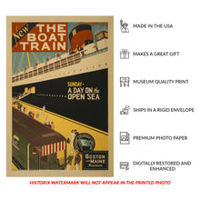 Cargar imagen en el visor de la galería, Digitally Restored and Enhanced 
1925 Sunday Boat Train Day on Open Sea Excursion Poster - Golden Age of Rail Tourism - Archival Reproduction

