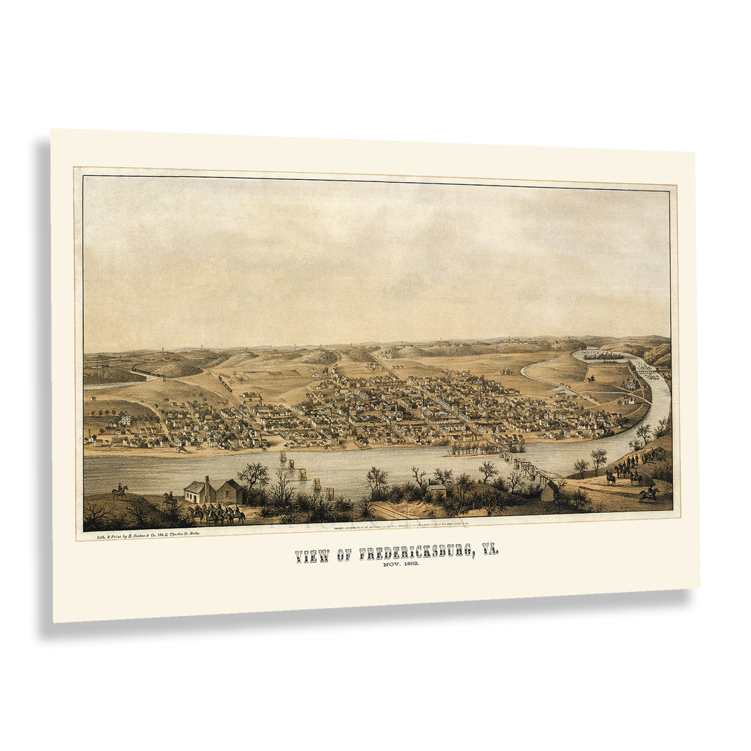 Digitally Restored and Enhanced 1862 Fredericksburg Virginia Map Print - Vintage Map of Virginia Poster - Old View of Fredericksburg VA Map