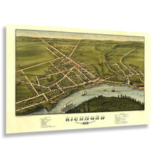 Load image into Gallery viewer, Digitally Restored and Enhanced 1878 Birds Eye View Richmond Maine Print - Ruger Kennebec River Shipbuilding Ice Harvest - Gilded Age - Archival Print
