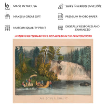 Load image into Gallery viewer, Digitally Restored and Enhanced 1856 Falls Des Chats Ottawa River Print - Currier Ives Canada Fur Trade Voyageurs - Ontario Quebec - Archival Print
