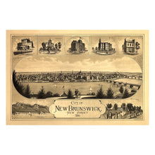 Cargar imagen en el visor de la galería, Digitally Restored and Enhanced 1880 New Brunswick New Jersey Bird's Eye View Map - Raritan River Town Panorama - Victorian Cityscape - Museum-Quality Print
