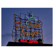 Cargar imagen en el visor de la galería, Digitally Restored and Enhanced 2018 Portland Oregon Sign Print - Neon Landmark Burnside Bridge - Willamette River Old Town - Archival Print
