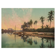 Load image into Gallery viewer, Digitally Restored and Enhanced 1900 Miami River Print - Florida Sunset Palm Trees - Tropical Paradise Detroit Photochrom Tourism - Archival Print
