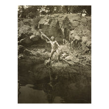 Load image into Gallery viewer, Digitally Restored and Enhanced 1924 Lummi Chief Spearing Salmon Print - Indigenous Puget Sound Washington Fishing - Salish Sea - Archival Print
