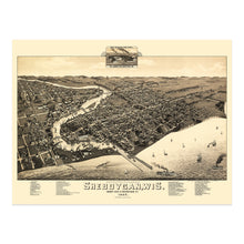 Load image into Gallery viewer, Digitally Restored and Enhanced 1885 Sheboygan City Wisconsin Map Poster - Historic Bird&#39;s Eye View of Sheboygan Map of Wisconsin State Print Wall Art
