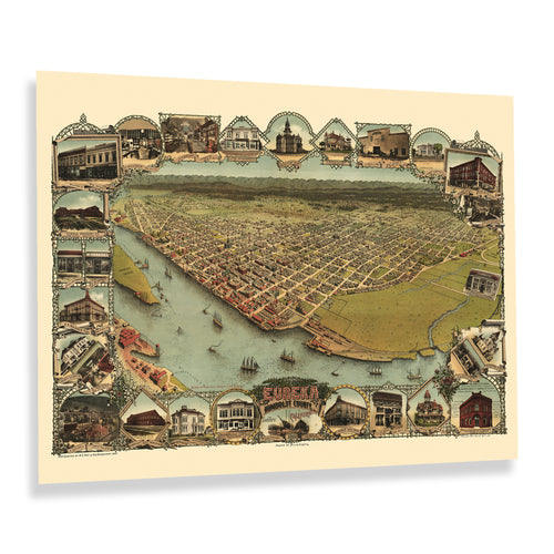 Digitally Restored and Enhanced 1902 Eureka California Map Poster - Old Bird's Eye View of Eureka Humboldt County Map of California Poster Wall Art Print