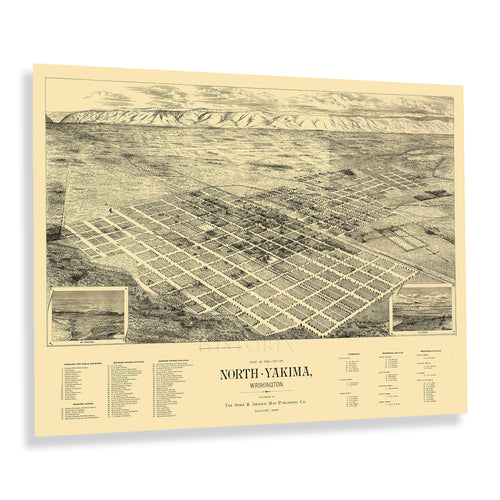 Digitally Restored and Enhanced 1889 North Yakima Washington State Map Poster - Old View of the City of North Yakima Washington Map Print Wall Art