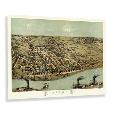 Digitally Restored and Enhanced 1867 Alton Illinois Map Poster - Bird's Eye View Map of Illinois Poster - Vintage Alton Madison County Illinois Map Print