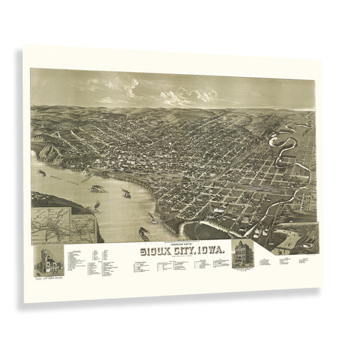 Digitally Restored and Enhanced 1888 Sioux City Iowa Map Poster - Old Perspective View of Sioux City Map of Iowa Poster - History Map of Sioux City Iowa