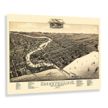 Load image into Gallery viewer, Digitally Restored and Enhanced 1885 Sheboygan City Wisconsin Map Poster - Historic Bird&#39;s Eye View of Sheboygan Map of Wisconsin State Print Wall Art
