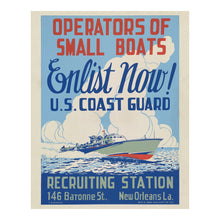Cargar imagen en el visor de la galería, Digitally Restored and Enhanced 1943 US Coast Guard Small Boats Enlist WWII WPA Federal Art Project Poster - World War II Military Recruitment - Archival Reproduction
