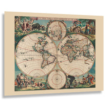 Load image into Gallery viewer, Digitally Restored and Enhanced 1670 De Wit World Map Print - Amsterdam Dutch Golden Age Double Hemisphere California Island - Baroque Era - Archival Print
