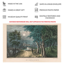 Cargar imagen en el visor de la galería, Digitally Restored and Enhanced 1856 Moonlight The Ruins Print - Currier Ives Nocturnal Romantic Ancient Bridge Couple - Grand Tour - Archival Print
