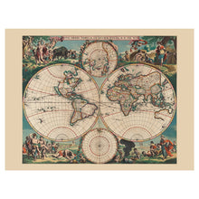 Load image into Gallery viewer, Digitally Restored and Enhanced 1670 De Wit World Map Print - Amsterdam Dutch Golden Age Double Hemisphere California Island - Baroque Era - Archival Print
