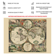 Load image into Gallery viewer, Digitally Restored and Enhanced 1689 Van Schagen World Map Print - Dutch Golden Age Double Hemisphere California Island - Amsterdam - Archival Print
