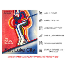 Load image into Gallery viewer, Digitally Restored and Enhanced 1969 Salt Lake City American Airlines Travel Poster - Utah Skiing Winter Sports - Vintage Ski Tourism - Archival Print
